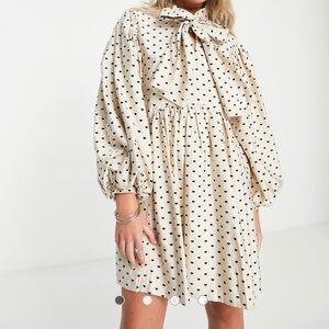 Sister Jane women’s beige black puff sleeve mini dress bow heart print size XL